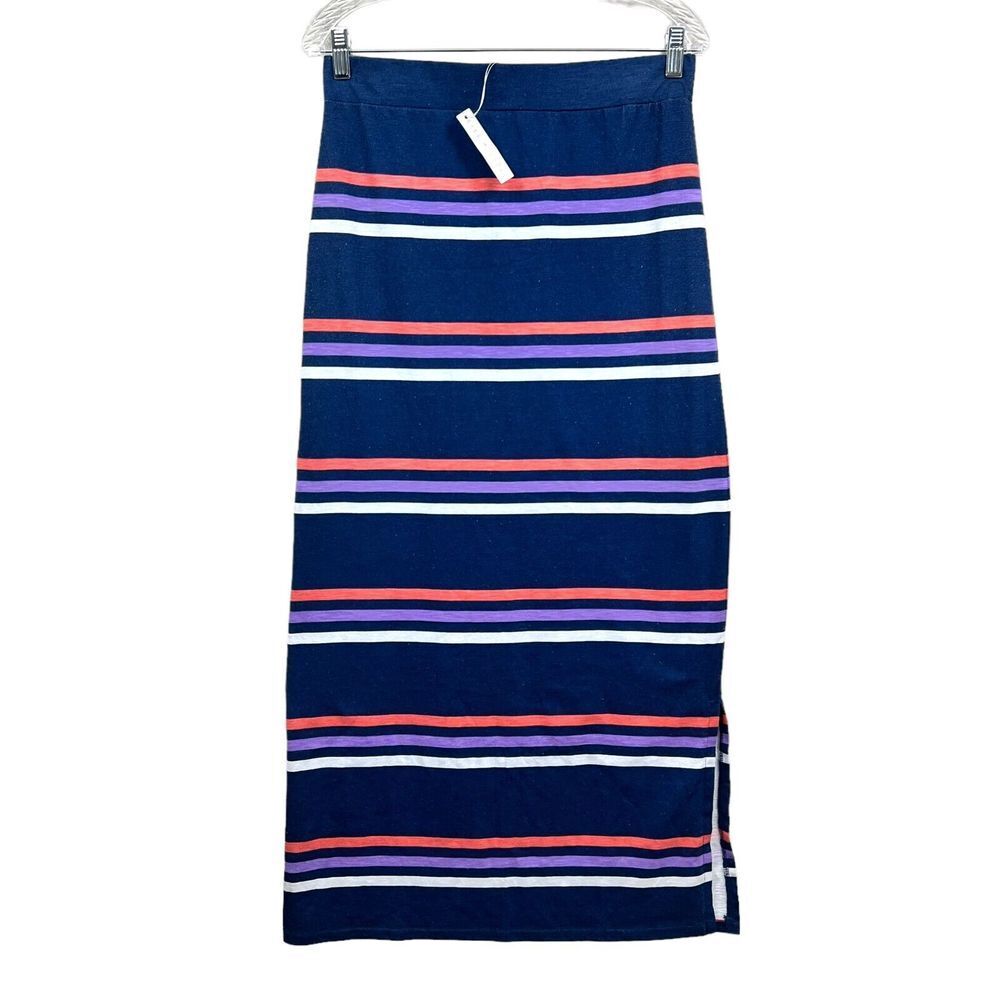 Nine 1 Eight Womens Maxi Skirt Striped Elastic Waist Slit Blue Purple Orange S*